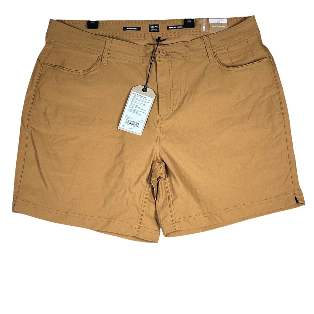 prAna Halle Short Plus II‎ Earthbound Brown Hiking Shorts 18W New 7 Inch Inseam